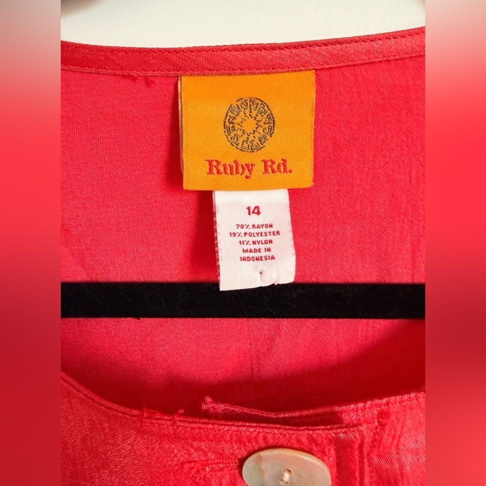 Ruby Rd. Vibrant Red Crinkle Cropped Shirt Jacket with Silver Accent Buttons - Picture 5 of 6